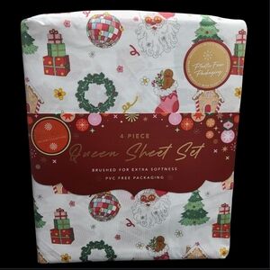 Envogue Queen Bed Sheet Set Christmas Reindeer Stockings Gingerbread Disco Ball